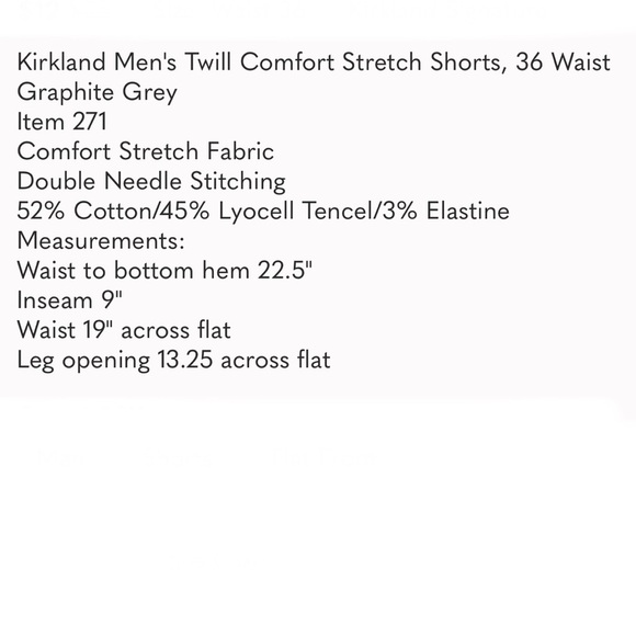 Kirkland Men's Gray Twill Comfort Stretch Casual Shorts, Size 36 - Picture 9 of 10